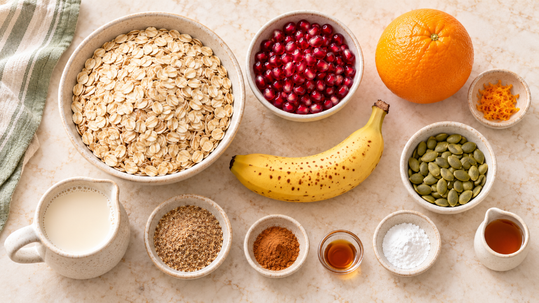 Pomegranate Orange Baked Oatmeal With Pumpkin Seed Crunch