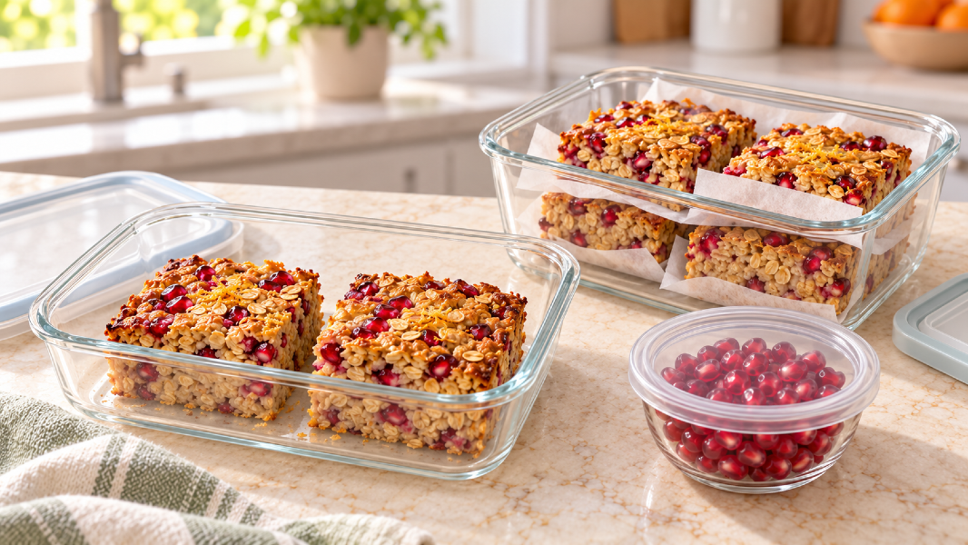 Pomegranate Orange Baked Oatmeal With Pumpkin Seed Crunch