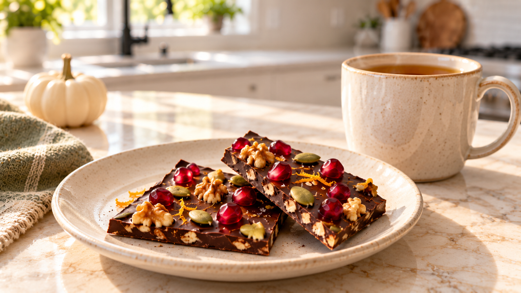 Dark Chocolate Pomegranate Walnut Bark