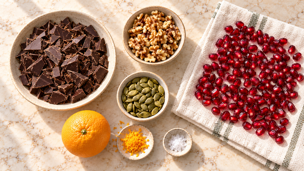 Dark Chocolate Pomegranate Walnut Bark