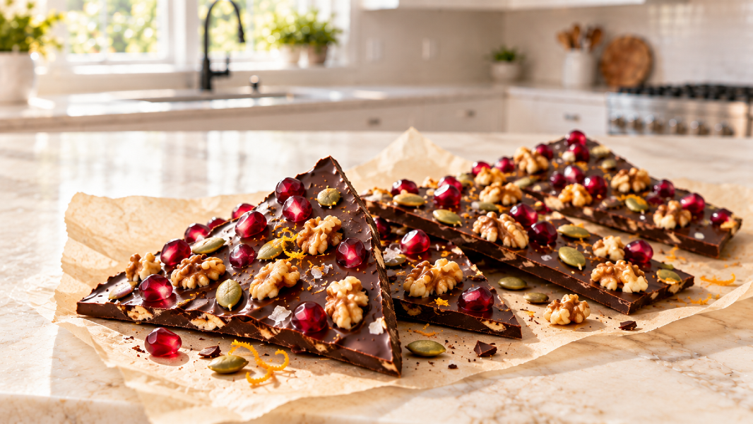 Dark Chocolate Pomegranate Walnut Bark