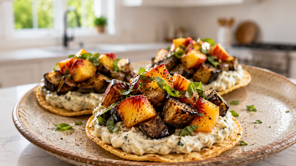 Grilled Peach and Basil Flatbread