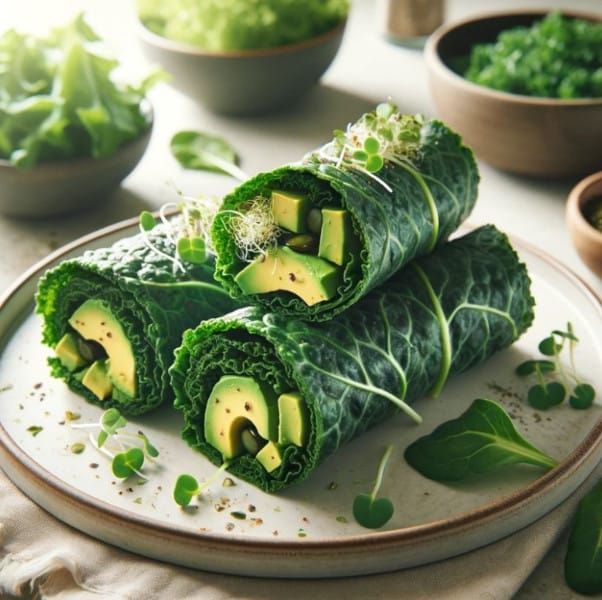 Avocado and Greens Kale Roll-Ups