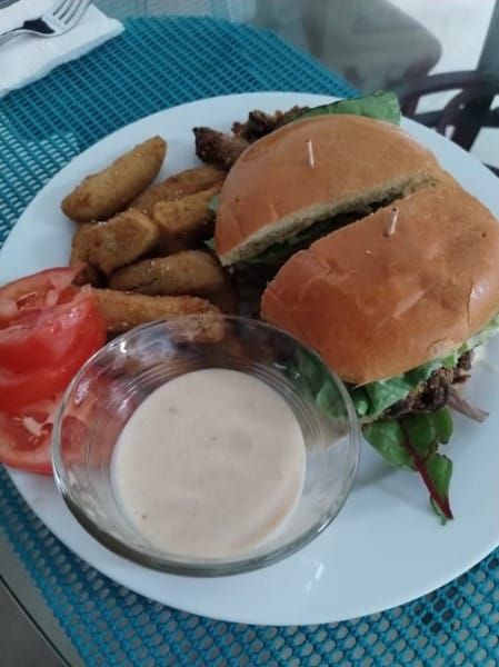 Crispy Blue Oyster Mushroom Burger with Spicy Hot Honey Mayo