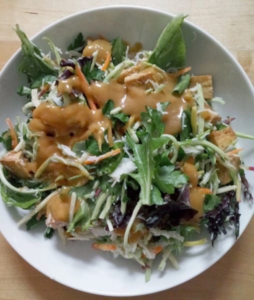 Tofu Spring Roll Bowl with Ginger Peanut Sauce