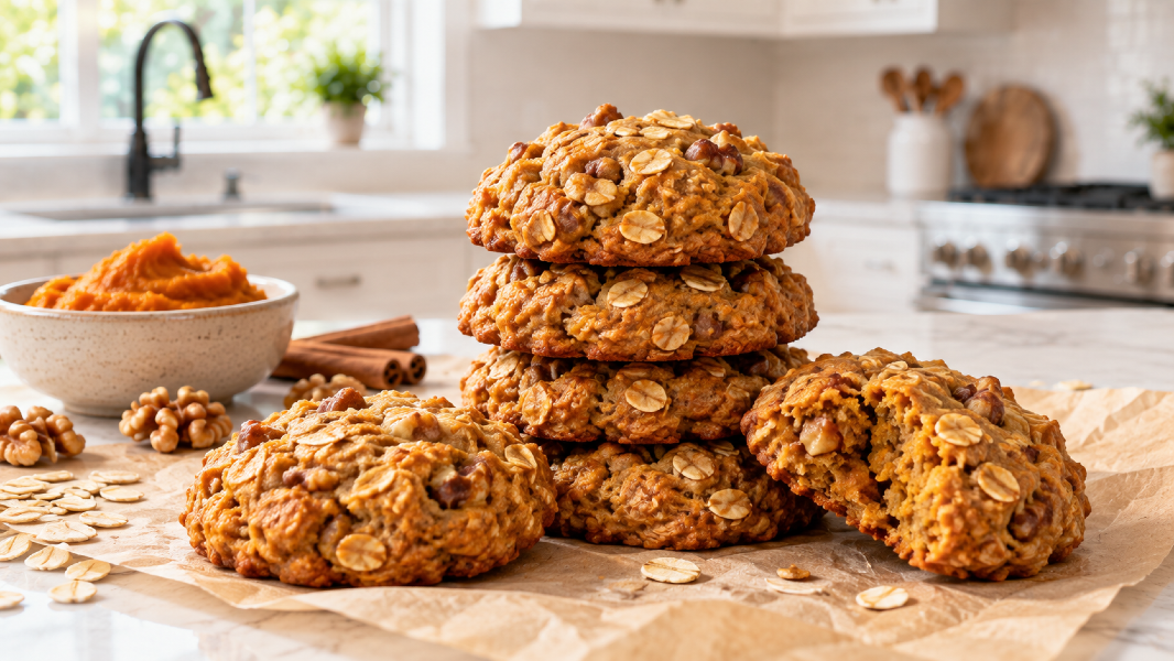 Soft Pumpkin Oat Breakfast Cookies With Cinnamon