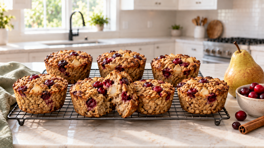 Cranberry Pear Baked Oat Cups for Easy Fall Mornings