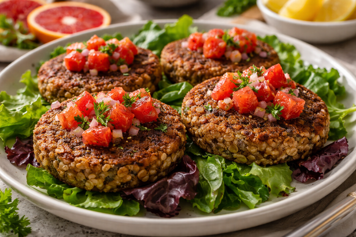 February Focus Foods Recipe: Crispy Shiitake Lentil Oat Patties + Bright Blood Orange Relish