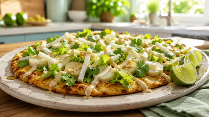 Chickpea Flour Skillet Flatbread with Hearts of Palm, Jicama and Cilantro-Lime Crunch