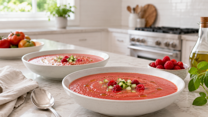 Chilled Heirloom Tomato and Raspberry Gazpacho