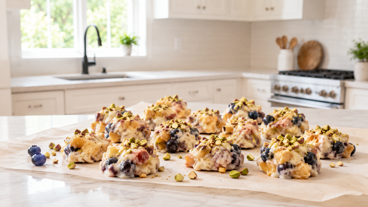 Frozen Peach Blueberry Yogurt Bark
