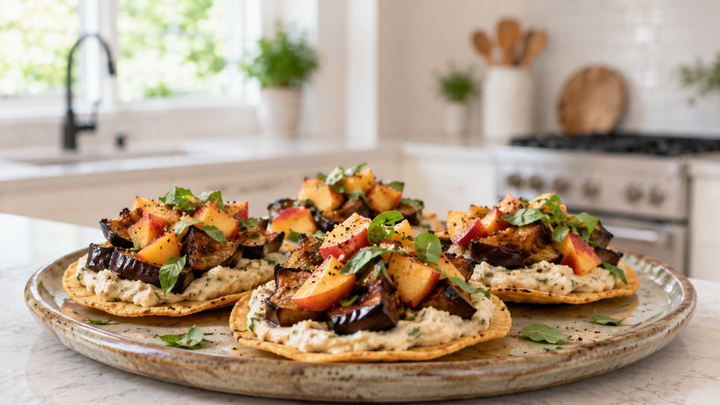 Grilled Peach and Basil Flatbread