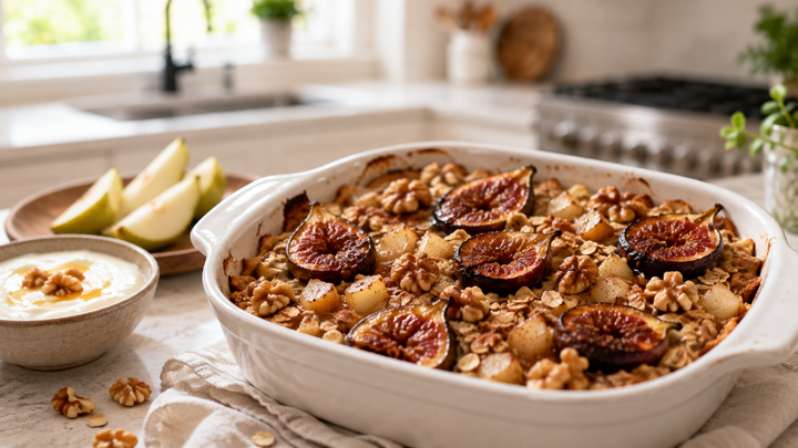 Roasted Fig, Pear & Walnut Breakfast Bake