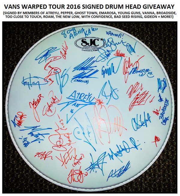Vans Warped Tour 2016 Signed Drum Head Giveaway