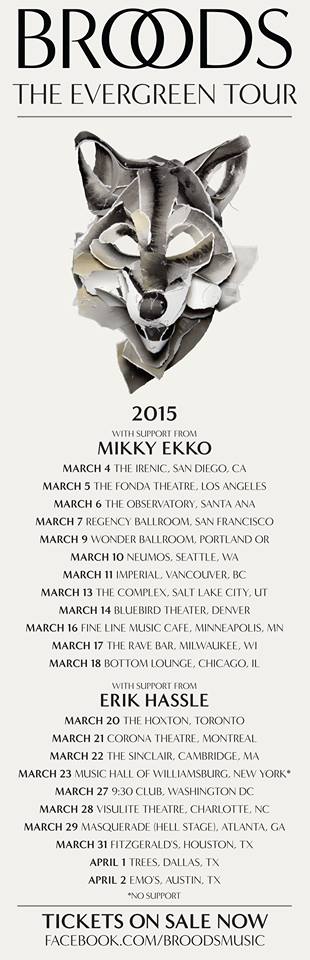 Broods - The Evergreen Tour 2015 - poster