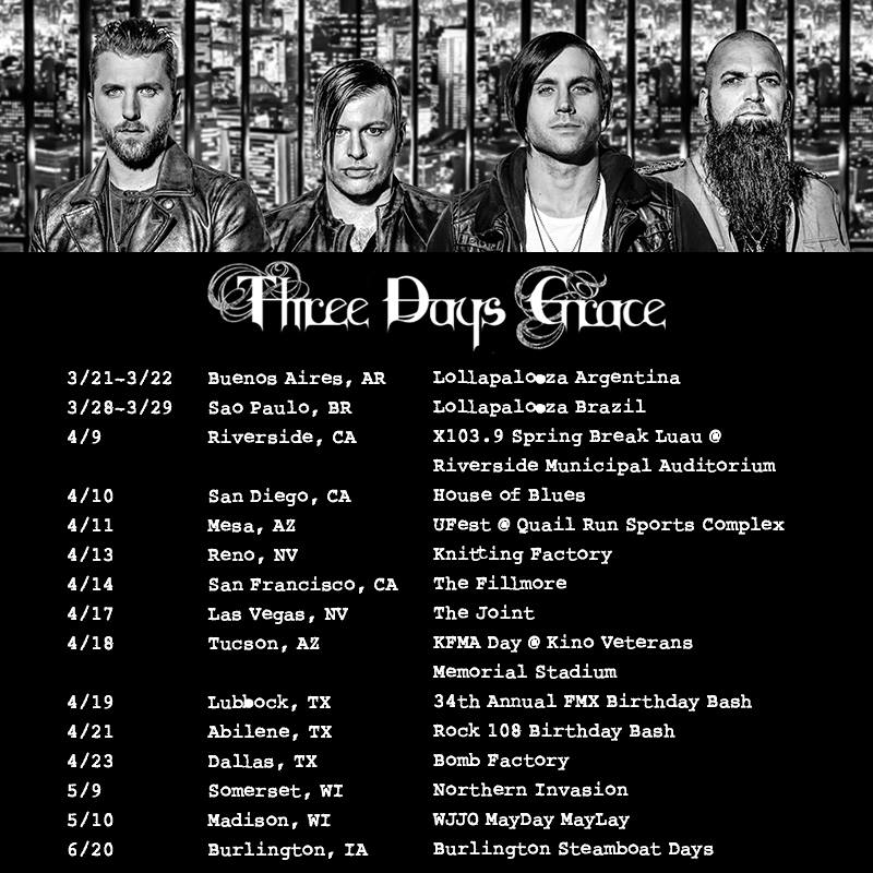 Three Days Grace - U.S. tour 2015 - poster