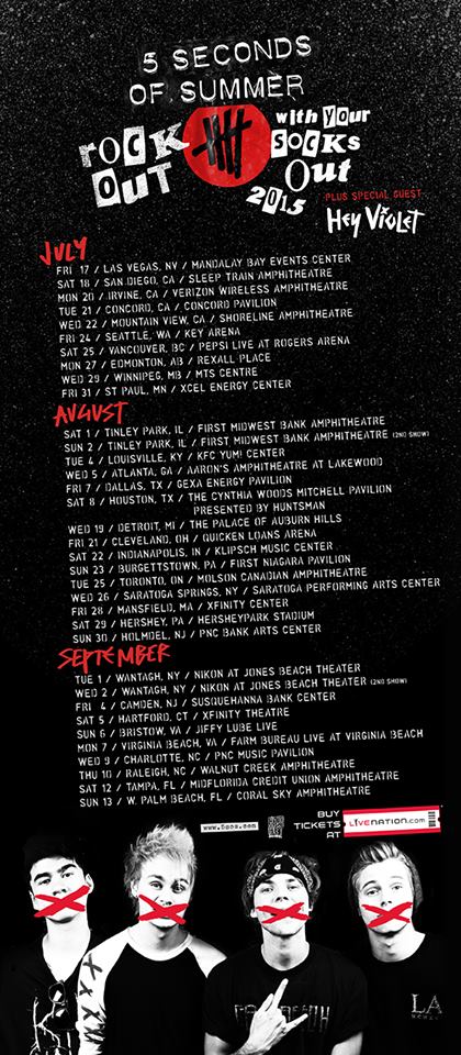 5 Seconds Of Summer - Rock Out With Your Socks Out North American Tour - poster