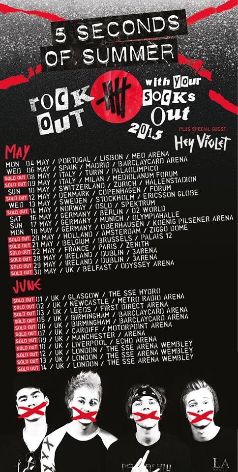 5 Seconds Of Summer - Rock Out With Your Socks Out UK and Europe Tour - poster