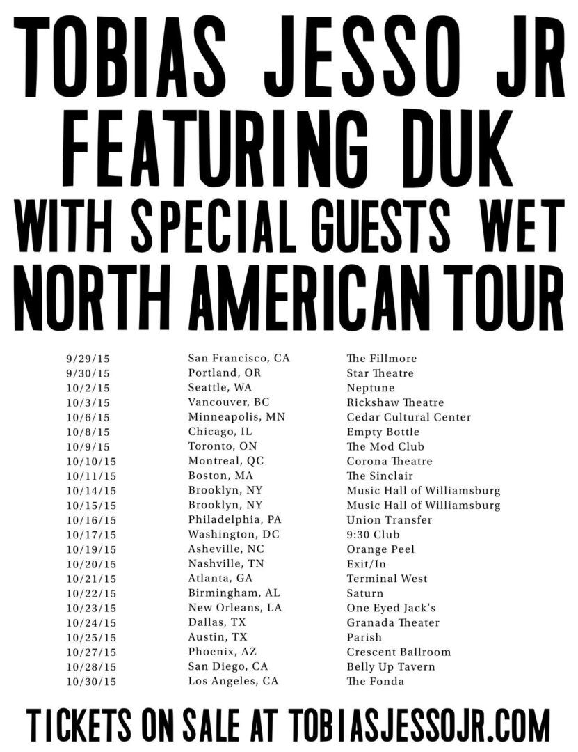 Tobias Jesso Jr. - fall North American tour - 2015 tour poster
