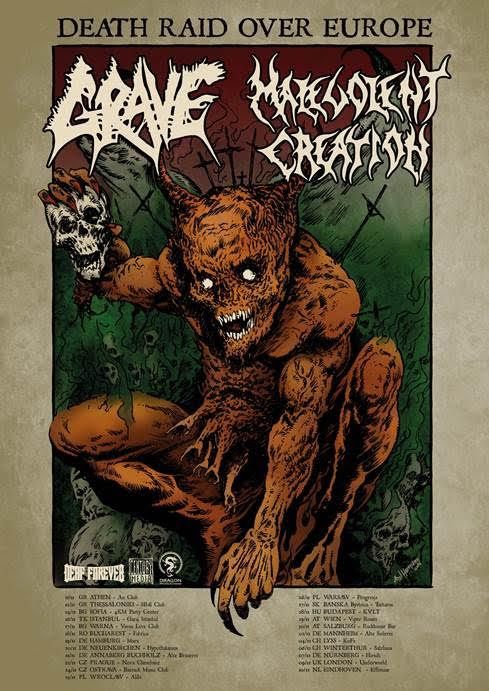 Grave and Malevolent Creation - Death Raid Over Europe Tour - poster