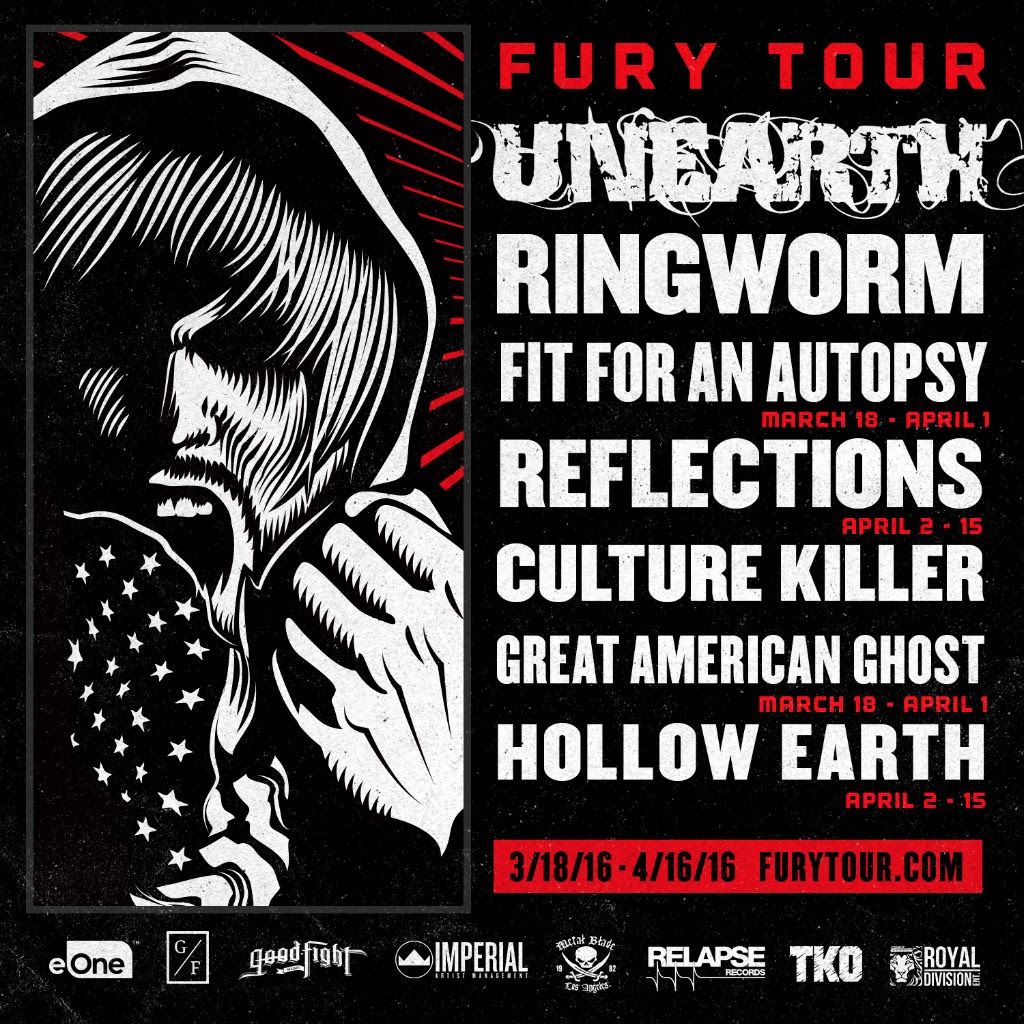 Unearth - Fury Tour 2016 - 2016 North American Tour Poster