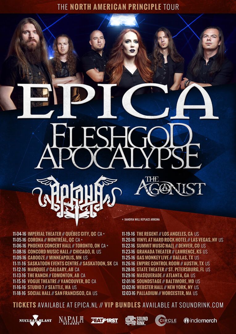 Epica - North American Principle Tour - 2016 Tour Poster