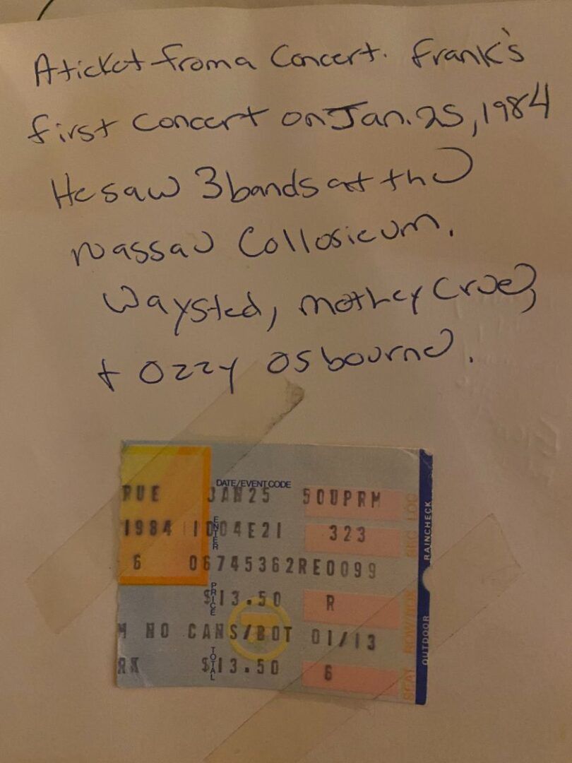 Frank Zummo first concert stub