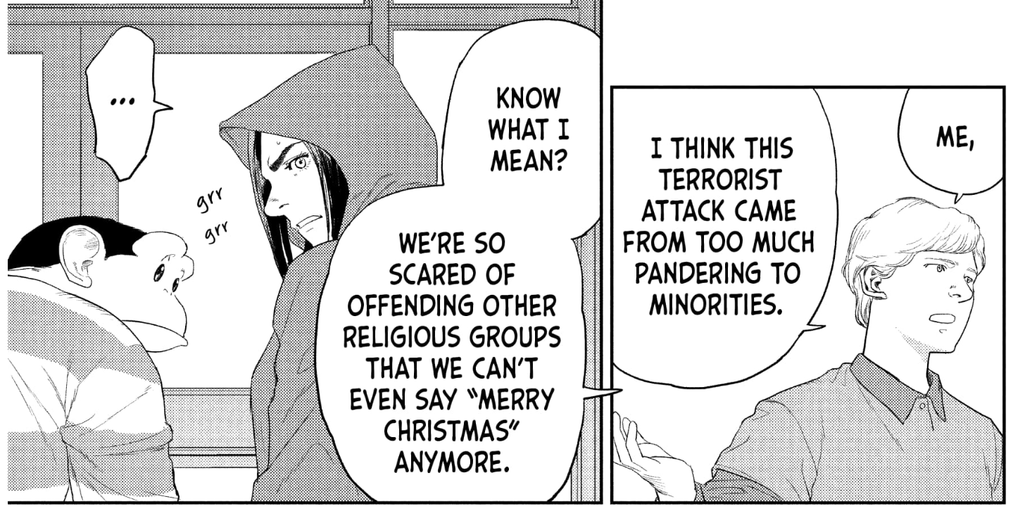 "me, i think this terrorist attack came from too much pandering to minorities...we're so scared of offending other religious groups that we can't even say 'merry christmas' anymore."