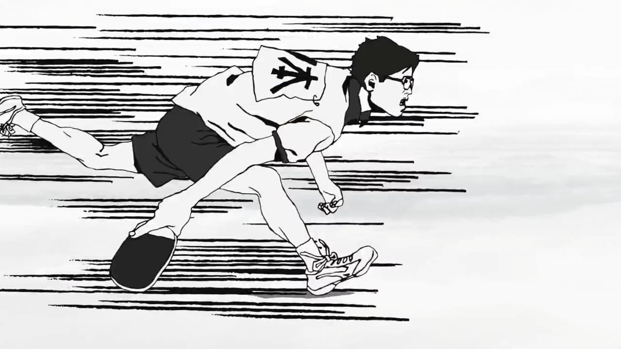 smile runs to hit the ping pong ball