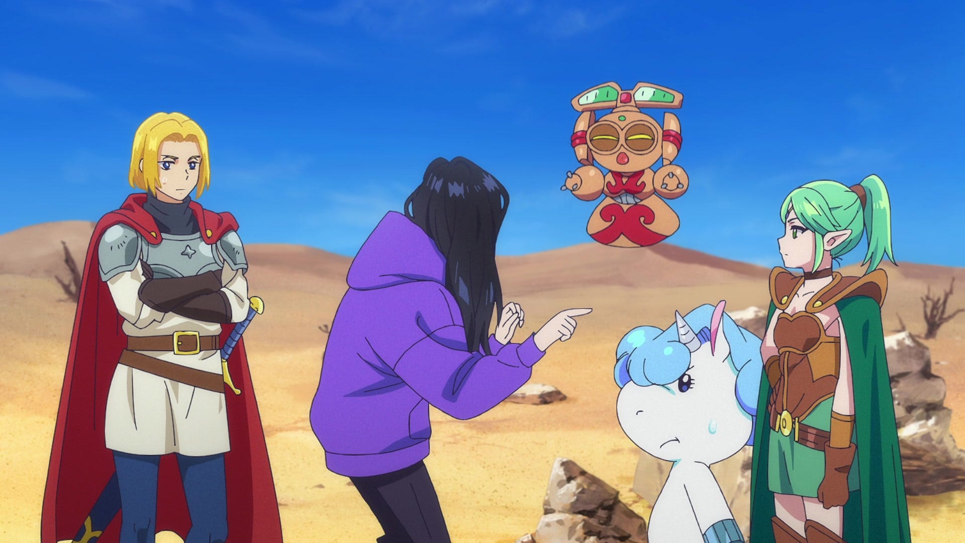 natsuko interacts with various characters from tale of perishing out in the desert