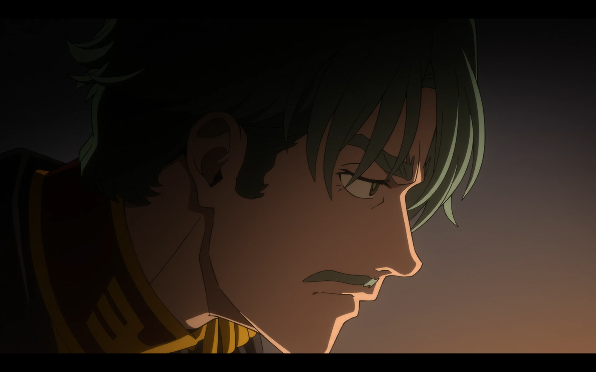 a frustrated-looking chalia bull lit by mood lighting