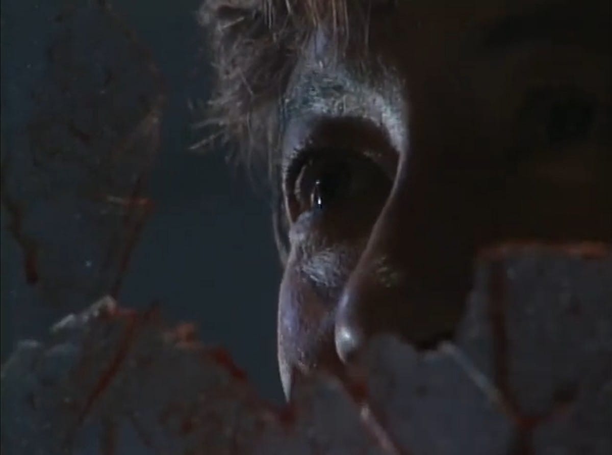 mayu's father eye can be seen through a hole in bloody glass