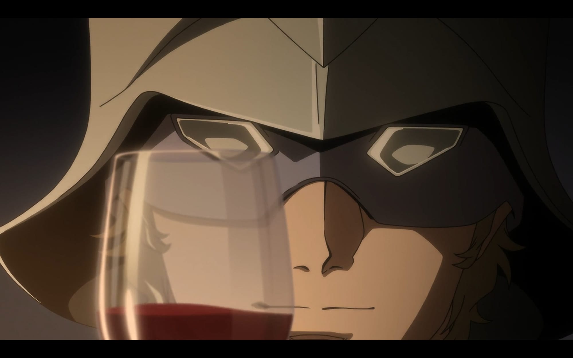 char aznable lifts a glass of red wine