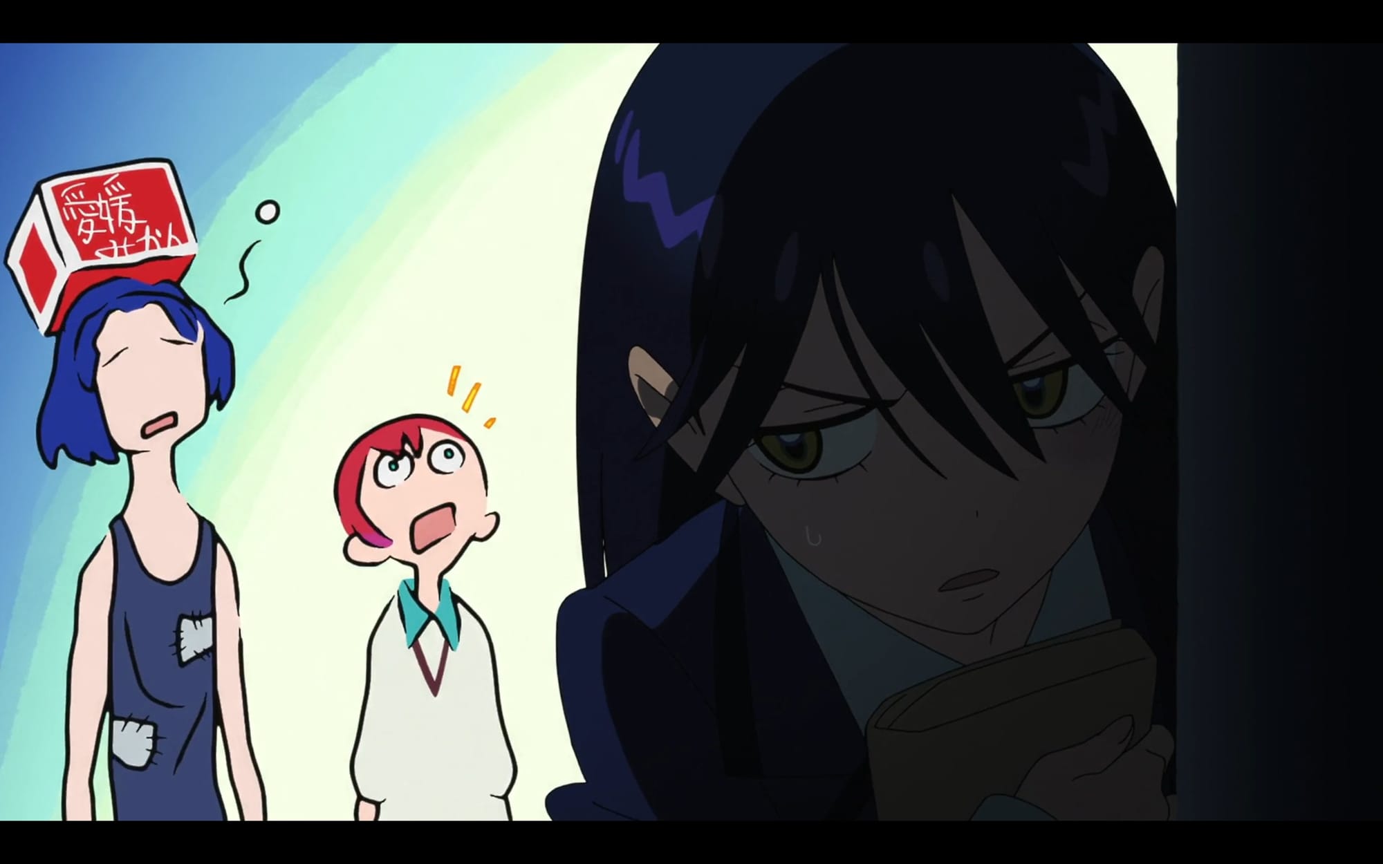 nyaan scowls at two goofy-looking drawings of shuji and machu