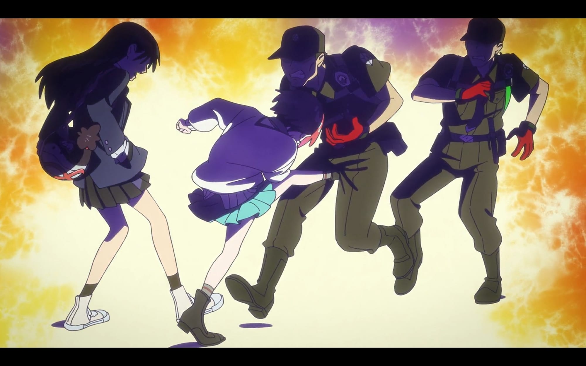 machu kicks a policeman in the balls. nyaan is aghast.