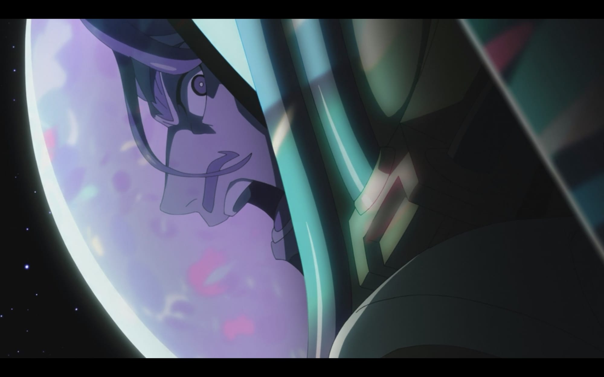 Challia Bull, a man with a mustache wearing a spacesuit, shouts in the middle of battle