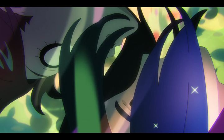 machu and shuji communicate in "kira kira" newtype space. they face each other in close quarters with sparkles behind them.