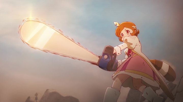 a young tanuki alien girl wields a chains