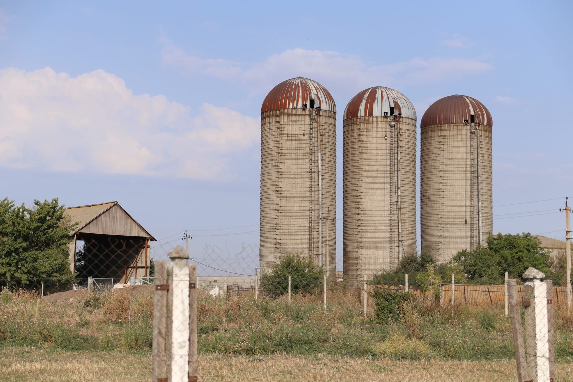 Old grain elevator built in USSR. Granary for wheat. Cherkasy, Ukraine