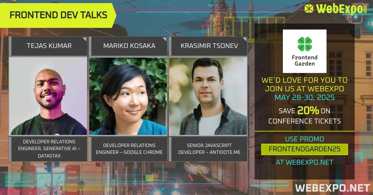 Sleva 20 % na nákup vstupenky na WebExpo 2025 s kódem FRONTENDGARDEN25