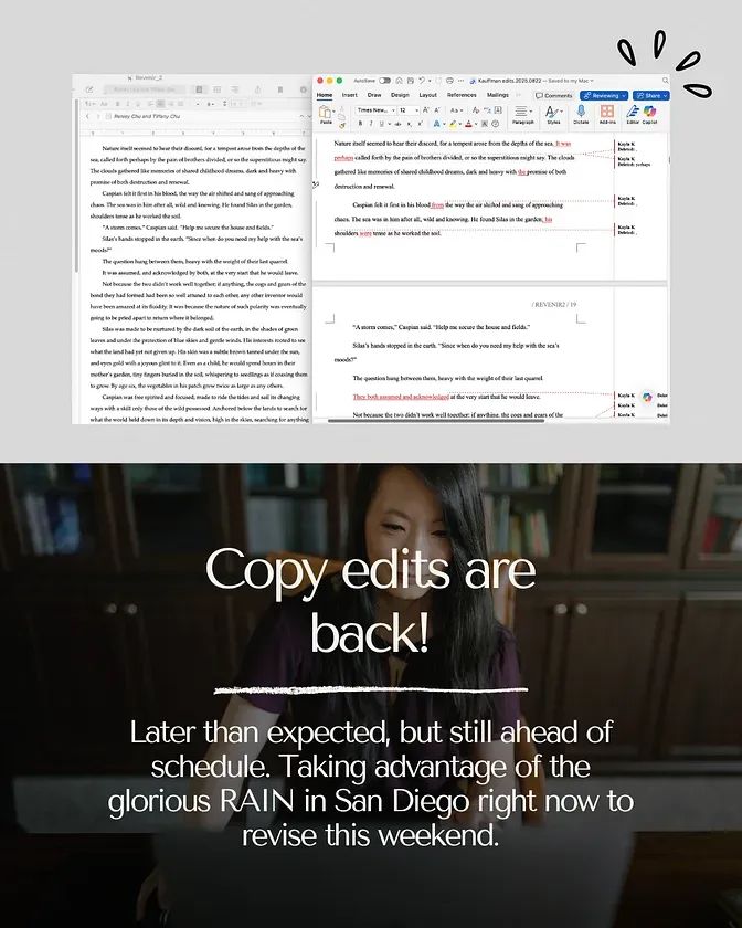 YAY I got copyedits! Cried a bit over the wall of red, but y’know. It’s okay. Just part of the process.