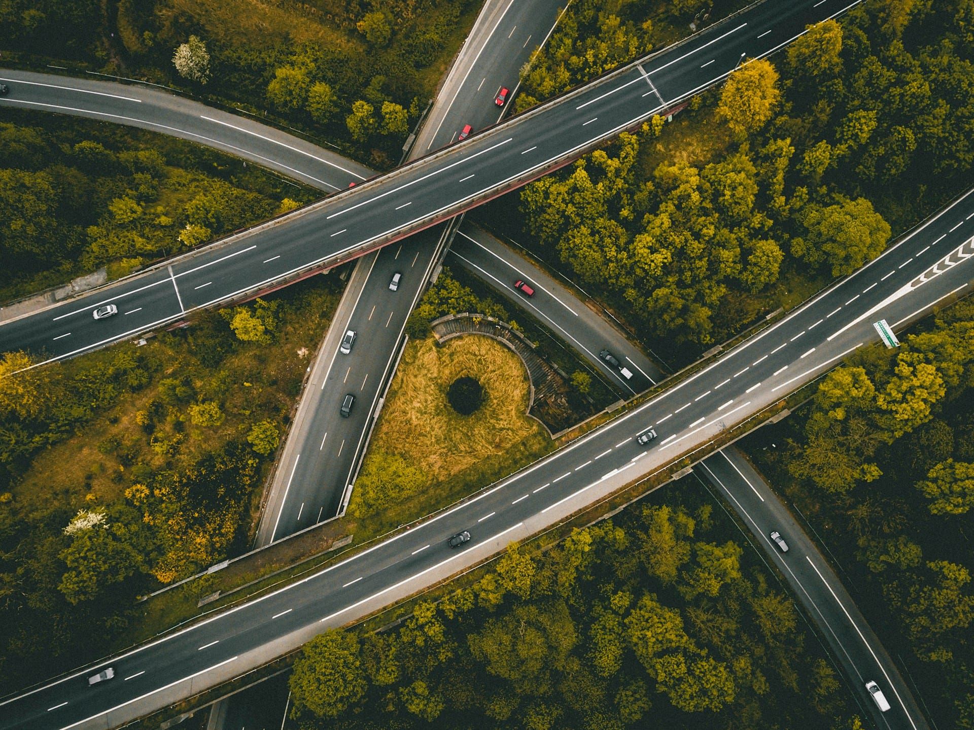 An aerial view of highway interchange