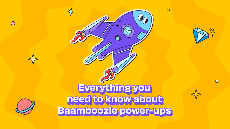 Purple rocket with eyes on a yellow background