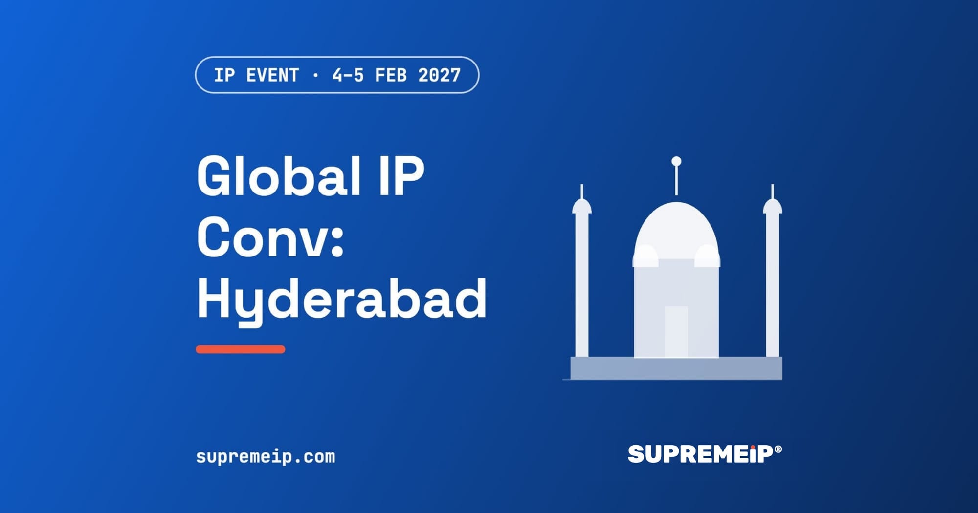 20th Global IP Convention 2027 in Hyderabad, SUPREMEiP® IP event banner
