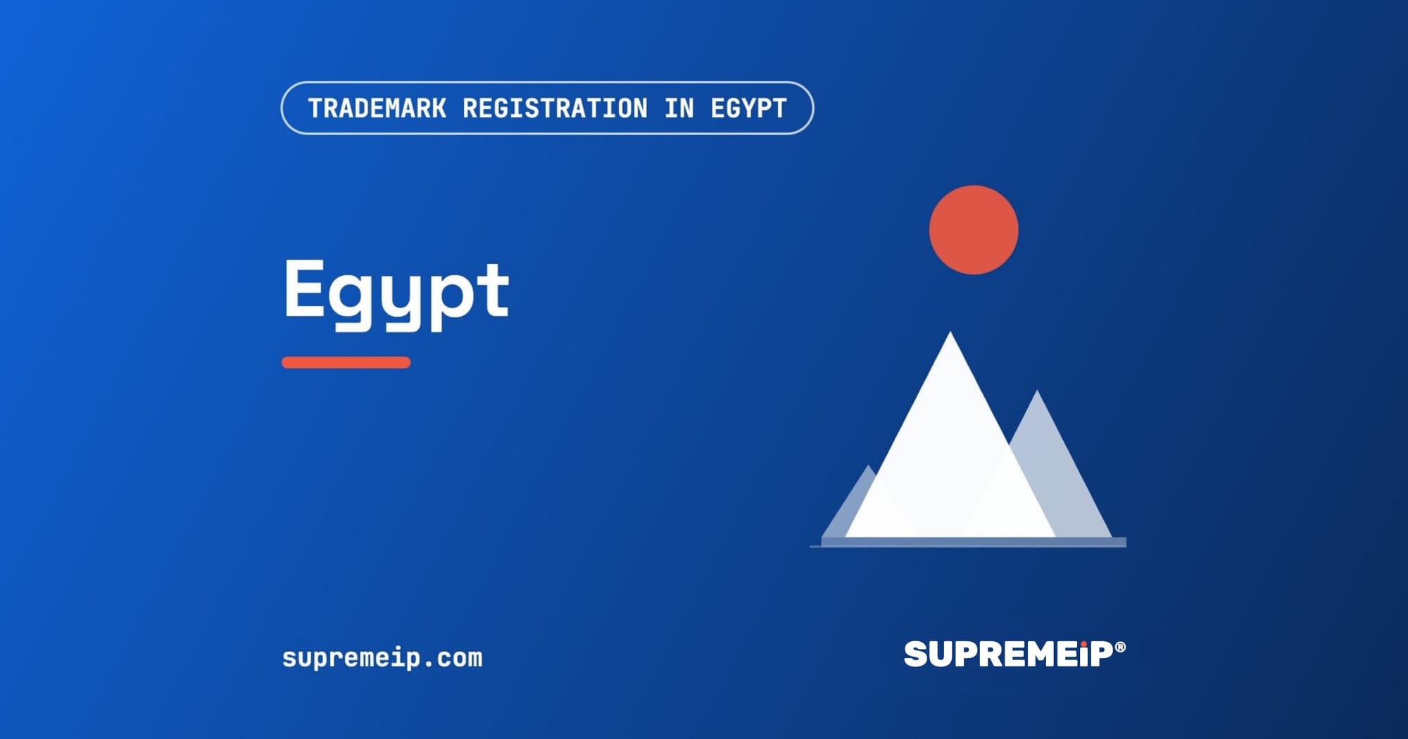Pyramids of Giza beside a red sun, banner for the Egypt trademark guide by SUPREMEiP®