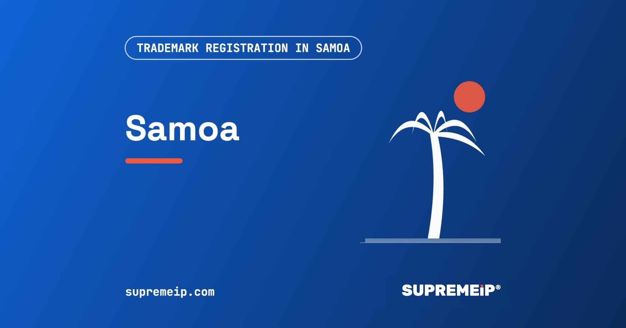 Palm tree under a red sun, banner for the Samoa trademark guide by SUPREMEiP®