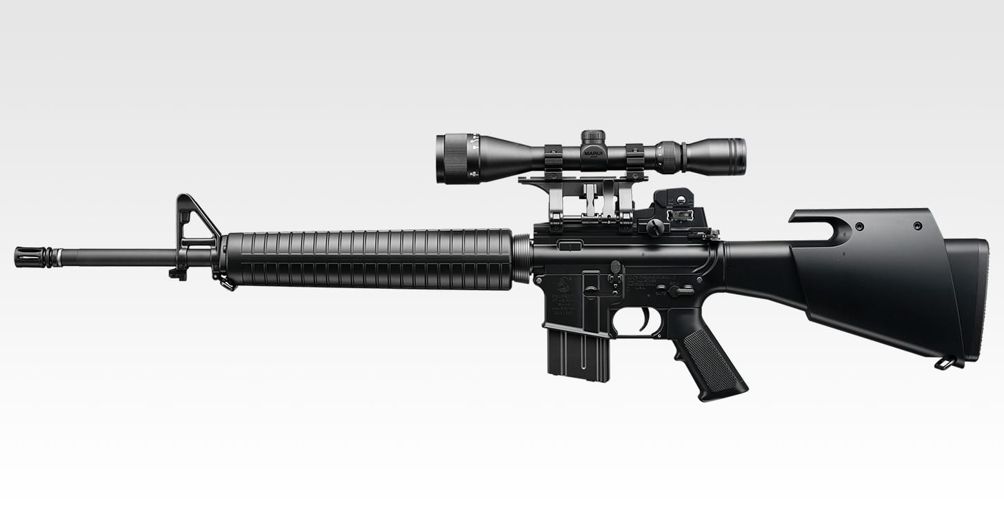 Tokyo Marui M16 Golgo 13 Custom black airsoft rifle profile.