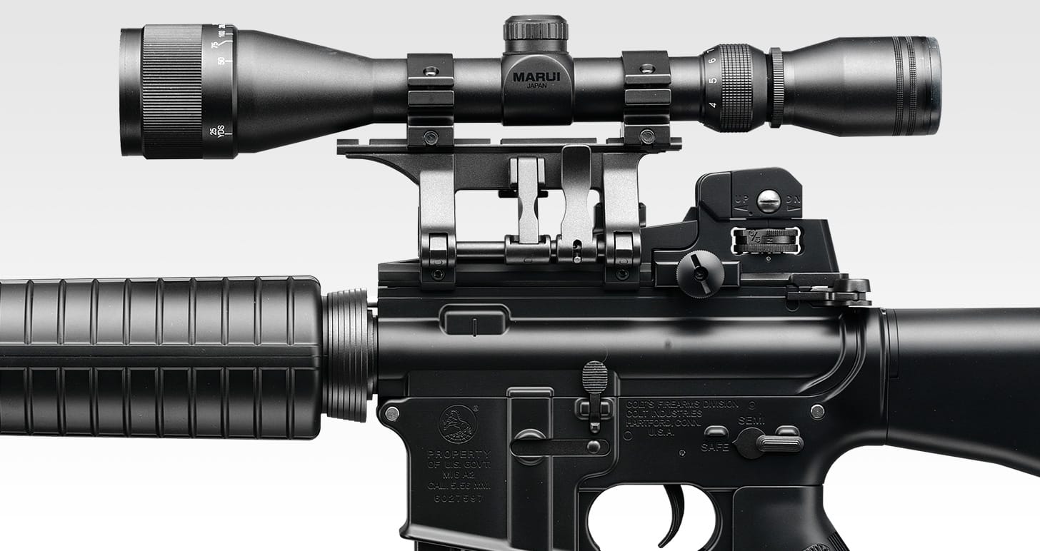 Tokyo Marui M16 Golgo 13 Custom rifle receiver and scope detail.