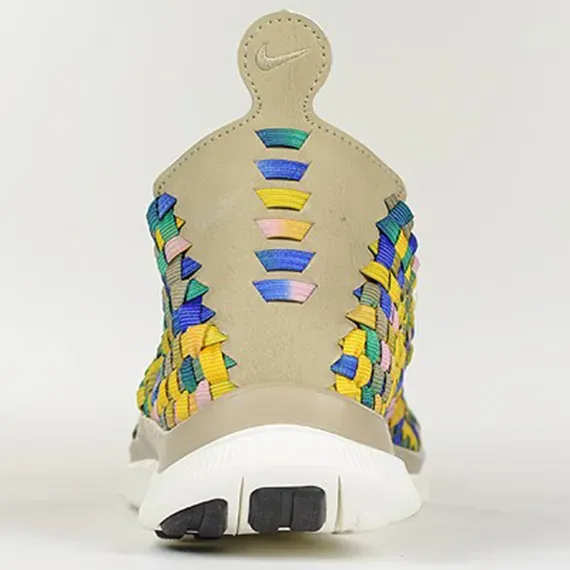 Nike Free Woven Khaki Stadium Green Hyper Blue Pink toe and forefoot weave detail.