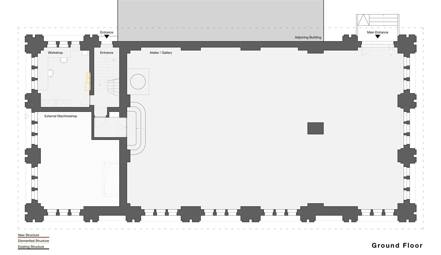Ground floor plan drawing for the converted Neukölln pumping station.